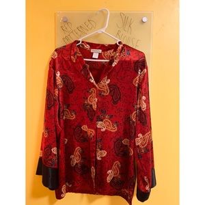 Red Patterned Silk Blouse